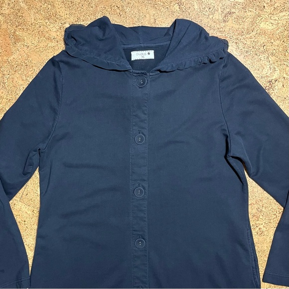 Ours Wm’s Ruffle Hooded Button Down Duster Jacket In Black Sz XL - Picture 9 of 15